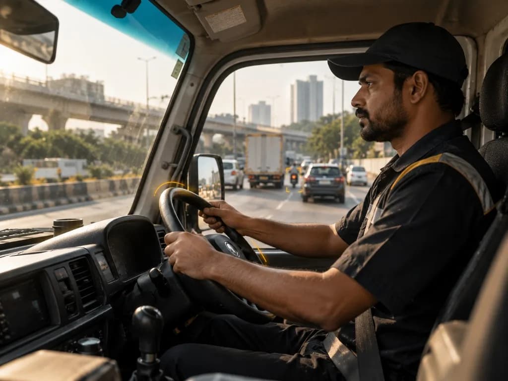 Commercial driver on the road with in-cab safety monitoring