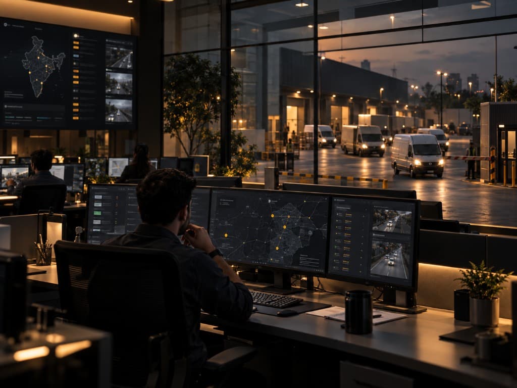Dispatch team monitoring live delivery vehicles on multiple screens
